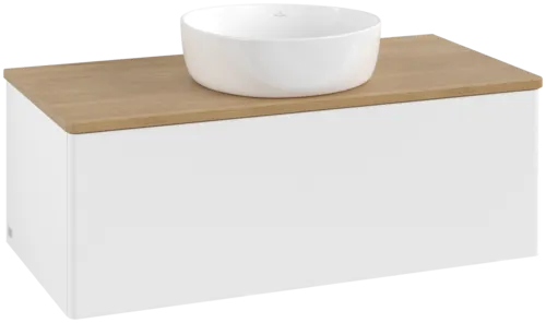 Picture of VILLEROY BOCH Antao Vanity unit, with lighting, 1 pull-out compartment, 1000 x 360 x 500 mm, Front without structure, White Matt Lacquer / Honey Oak #L31011MT