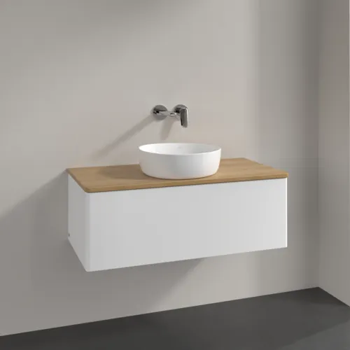Bild von VILLEROY BOCH Antao Waschbeckenunterschrank, mit Beleuchtung, 1 Auszug, 1000 x 360 x 500 mm, Front ohne Struktur, White Matt Lacquer / Honey Oak #L31011MT