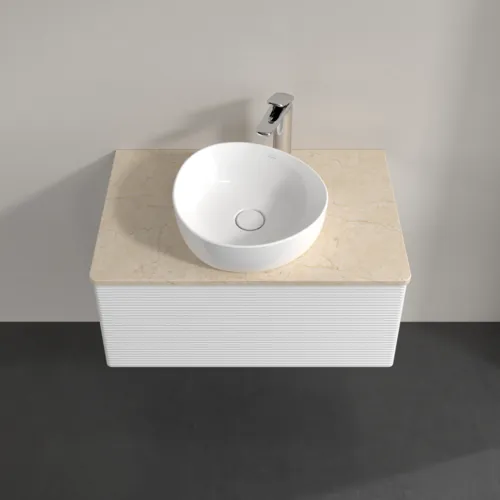 Bild von VILLEROY BOCH Antao Waschbeckenunterschrank, mit Beleuchtung, 1 Auszug, 800 x 360 x 500 mm, Front mit Struktur, Glossy White Lacquer / Botticino #L30153GF