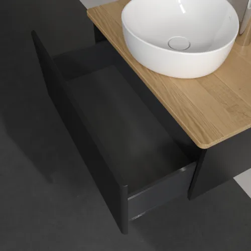 Bild von VILLEROY BOCH Antao Waschbeckenunterschrank, mit Beleuchtung, 1 Auszug, 800 x 360 x 500 mm, Front mit Struktur, Black Matt Lacquer / Honey Oak #L30151PD