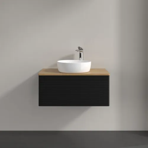 Bild von VILLEROY BOCH Antao Waschbeckenunterschrank, mit Beleuchtung, 1 Auszug, 800 x 360 x 500 mm, Front mit Struktur, Black Matt Lacquer / Honey Oak #L30151PD