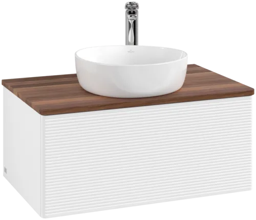 Picture of VILLEROY BOCH Antao Vanity unit, with lighting, 1 pull-out compartment, 800 x 360 x 500 mm, Front with grain texture, White Matt Lacquer / Warm Walnut #L30152MT