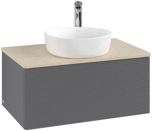 Picture of VILLEROY BOCH Antao Vanity unit, with lighting, 1 pull-out compartment, 800 x 360 x 500 mm, Front with grain texture, Anthracite Matt Lacquer / Botticino #L30153GK