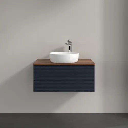 Bild von VILLEROY BOCH Antao Waschbeckenunterschrank, mit Beleuchtung, 1 Auszug, 800 x 360 x 500 mm, Front mit Struktur, Midnight Blue Matt Lacquer / Warm Walnut #L30152HG