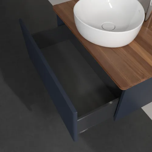 Bild von VILLEROY BOCH Antao Waschbeckenunterschrank, mit Beleuchtung, 1 Auszug, 800 x 360 x 500 mm, Front mit Struktur, Midnight Blue Matt Lacquer / Warm Walnut #L30152HG