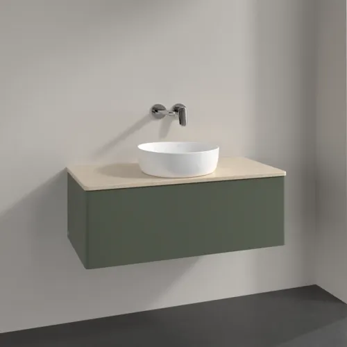Obrázek VILLEROY BOCH Antao Vanity unit, with lighting, 1 pull-out compartment, 1000 x 360 x 500 mm, Front without structure, Leaf Green Matt Lacquer / Botticino #L31013HL