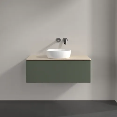 Obrázek VILLEROY BOCH Antao Vanity unit, with lighting, 1 pull-out compartment, 1000 x 360 x 500 mm, Front without structure, Leaf Green Matt Lacquer / Botticino #L31013HL