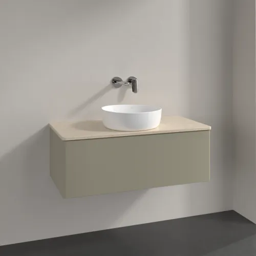 Bild von VILLEROY BOCH Antao Waschbeckenunterschrank, mit Beleuchtung, 1 Auszug, 1000 x 360 x 500 mm, Front ohne Struktur, Stone Grey Matt Lacquer / Botticino #L31013HK