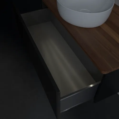 Obrázek VILLEROY BOCH Antao Vanity unit, with lighting, 1 pull-out compartment, 1000 x 360 x 500 mm, Front without structure, Black Matt Lacquer / Warm Walnut #L31012PD
