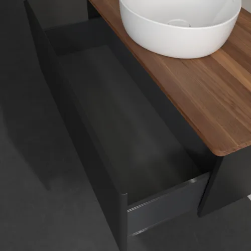 Obrázek VILLEROY BOCH Antao Vanity unit, with lighting, 1 pull-out compartment, 1000 x 360 x 500 mm, Front without structure, Black Matt Lacquer / Warm Walnut #L31012PD