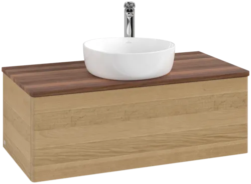 Picture of VILLEROY BOCH Antao Vanity unit, with lighting, 1 pull-out compartment, 1000 x 360 x 500 mm, Front without structure, Honey Oak / Warm Walnut #L31052HN