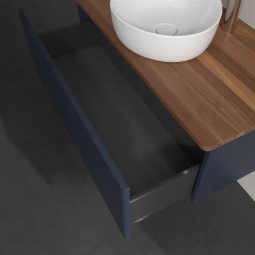Bild von VILLEROY BOCH Antao Waschbeckenunterschrank, mit Beleuchtung, 1 Auszug, 1000 x 360 x 500 mm, Front ohne Struktur, Midnight Blue Matt Lacquer / Warm Walnut #L31052HG