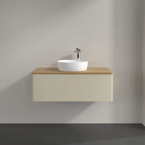Bild von VILLEROY BOCH Antao Waschbeckenunterschrank, mit Beleuchtung, 1 Auszug, 1000 x 360 x 500 mm, Front ohne Struktur, Silk Grey Matt Lacquer / Honey Oak #L31051HJ