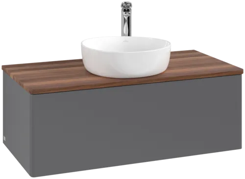 Picture of VILLEROY BOCH Antao Vanity unit, with lighting, 1 pull-out compartment, 1000 x 360 x 500 mm, Front without structure, Anthracite Matt Lacquer / Warm Walnut #L31052GK