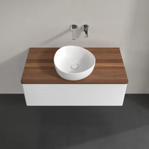 Bild von VILLEROY BOCH Antao Waschbeckenunterschrank, mit Beleuchtung, 1 Auszug, 1000 x 360 x 500 mm, Front mit Struktur, Glossy White Lacquer / Warm Walnut #L31112GF
