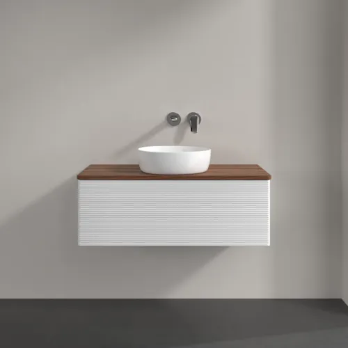 Bild von VILLEROY BOCH Antao Waschbeckenunterschrank, mit Beleuchtung, 1 Auszug, 1000 x 360 x 500 mm, Front mit Struktur, Glossy White Lacquer / Warm Walnut #L31112GF