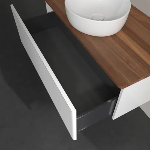 Bild von VILLEROY BOCH Antao Waschbeckenunterschrank, mit Beleuchtung, 1 Auszug, 1000 x 360 x 500 mm, Front mit Struktur, Glossy White Lacquer / Warm Walnut #L31112GF