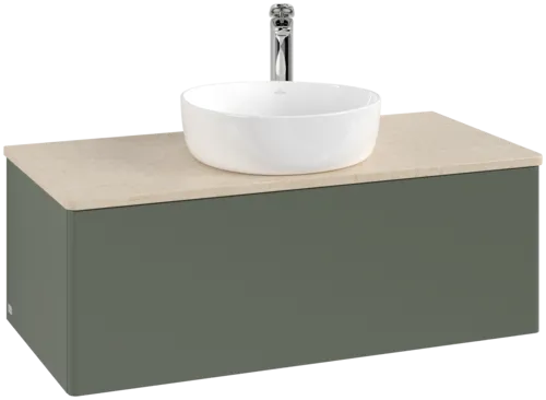 Picture of VILLEROY BOCH Antao Vanity unit, with lighting, 1 pull-out compartment, 1000 x 360 x 500 mm, Front without structure, Leaf Green Matt Lacquer / Botticino #L31053HL