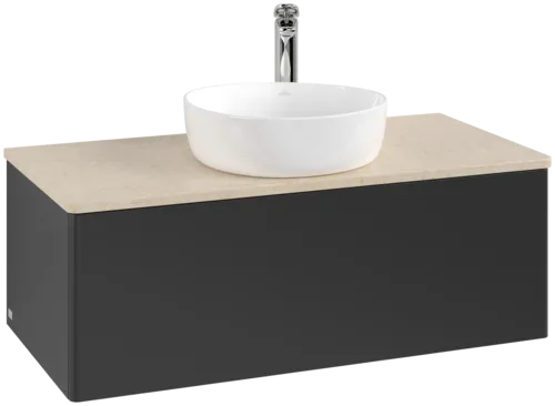 Picture of VILLEROY BOCH Antao Vanity unit, with lighting, 1 pull-out compartment, 1000 x 360 x 500 mm, Front without structure, Black Matt Lacquer / Botticino #L31053PD