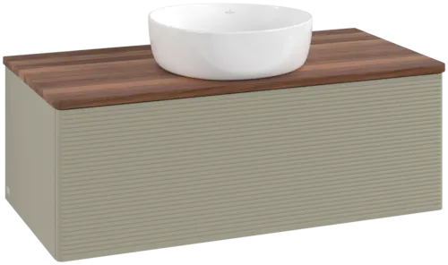 Picture of VILLEROY BOCH Antao Vanity unit, with lighting, 1 pull-out compartment, 1000 x 360 x 500 mm, Front with grain texture, Stone Grey Matt Lacquer / Warm Walnut #L31112HK
