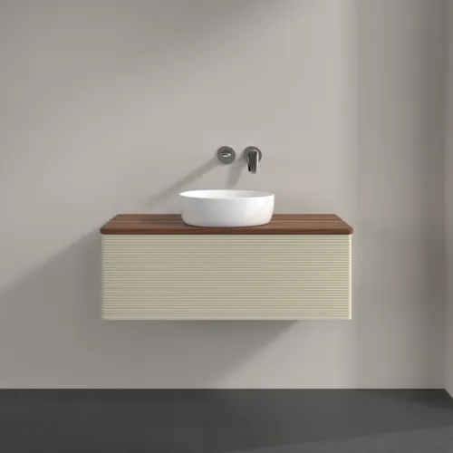 Obrázek VILLEROY BOCH Antao Vanity unit, with lighting, 1 pull-out compartment, 1000 x 360 x 500 mm, Front with grain texture, Silk Grey Matt Lacquer / Warm Walnut #L31112HJ