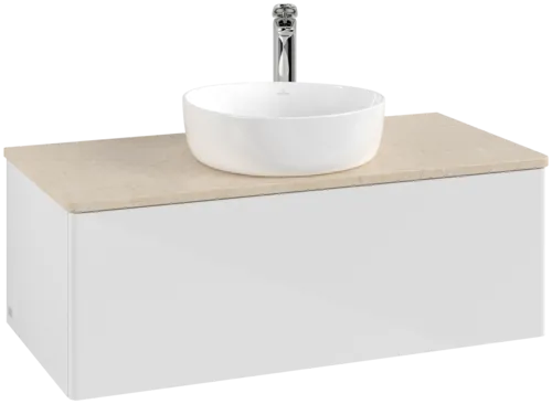 Picture of VILLEROY BOCH Antao Vanity unit, with lighting, 1 pull-out compartment, 1000 x 360 x 500 mm, Front without structure, Glossy White Lacquer / Botticino #L31053GF