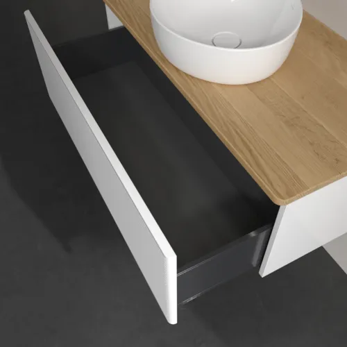 Bild von VILLEROY BOCH Antao Waschbeckenunterschrank, mit Beleuchtung, 1 Auszug, 1000 x 360 x 500 mm, Front mit Struktur, Glossy White Lacquer / Honey Oak #L31111GF