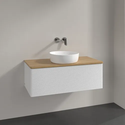 Bild von VILLEROY BOCH Antao Waschbeckenunterschrank, mit Beleuchtung, 1 Auszug, 1000 x 360 x 500 mm, Front mit Struktur, Glossy White Lacquer / Honey Oak #L31111GF