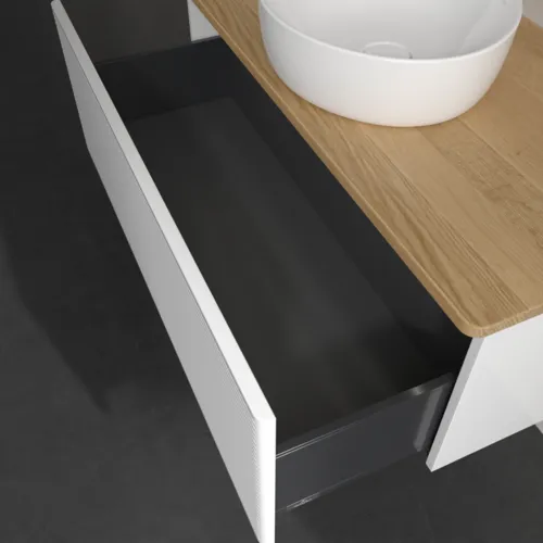 Bild von VILLEROY BOCH Antao Waschbeckenunterschrank, mit Beleuchtung, 1 Auszug, 1000 x 360 x 500 mm, Front mit Struktur, Glossy White Lacquer / Honey Oak #L31111GF