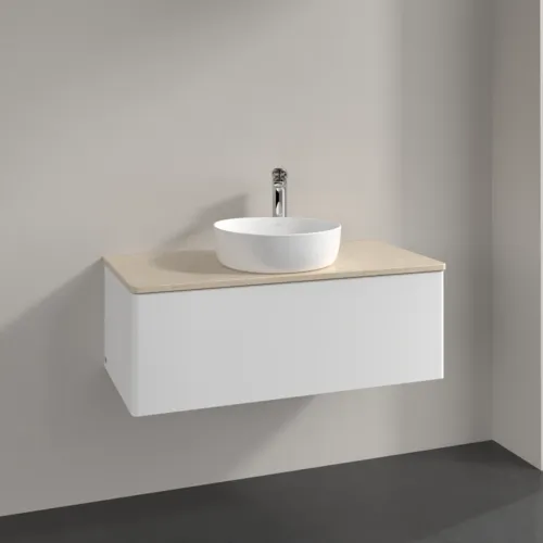 Bild von VILLEROY BOCH Antao Waschbeckenunterschrank, mit Beleuchtung, 1 Auszug, 1000 x 360 x 500 mm, Front ohne Struktur, White Matt Lacquer / Botticino #L31053MT