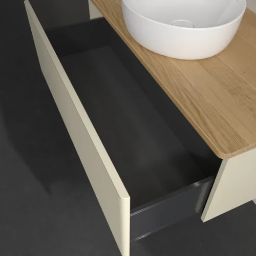 Bild von VILLEROY BOCH Antao Waschbeckenunterschrank, mit Beleuchtung, 1 Auszug, 1000 x 360 x 500 mm, Front mit Struktur, Silk Grey Matt Lacquer / Honey Oak #L31111HJ