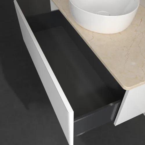 Bild von VILLEROY BOCH Antao Waschbeckenunterschrank, mit Beleuchtung, 1 Auszug, 1000 x 360 x 500 mm, Front mit Struktur, Glossy White Lacquer / Botticino #L31113GF