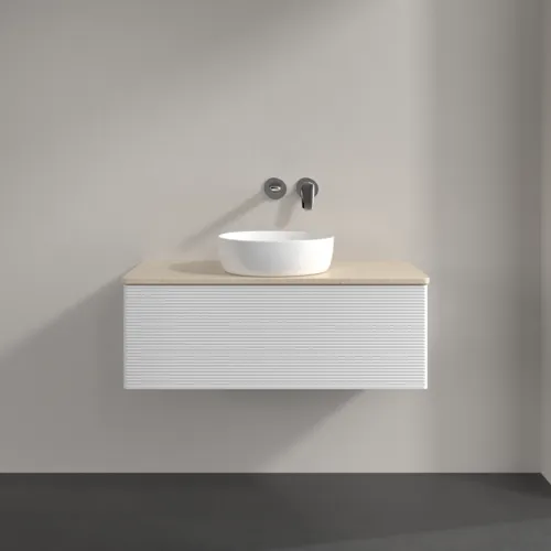 Bild von VILLEROY BOCH Antao Waschbeckenunterschrank, mit Beleuchtung, 1 Auszug, 1000 x 360 x 500 mm, Front mit Struktur, Glossy White Lacquer / Botticino #L31113GF