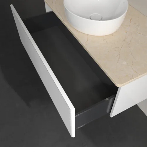 Bild von VILLEROY BOCH Antao Waschbeckenunterschrank, mit Beleuchtung, 1 Auszug, 1000 x 360 x 500 mm, Front mit Struktur, Glossy White Lacquer / Botticino #L31113GF
