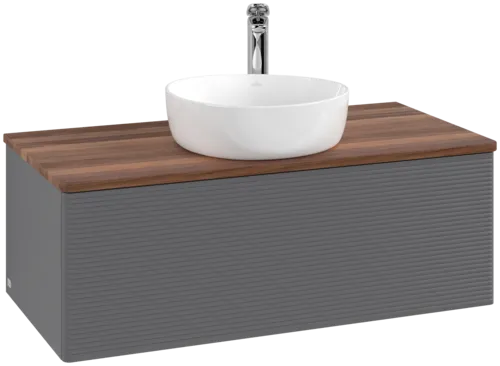 Picture of VILLEROY BOCH Antao Vanity unit, with lighting, 1 pull-out compartment, 1000 x 360 x 500 mm, Front with grain texture, Anthracite Matt Lacquer / Warm Walnut #L31152GK