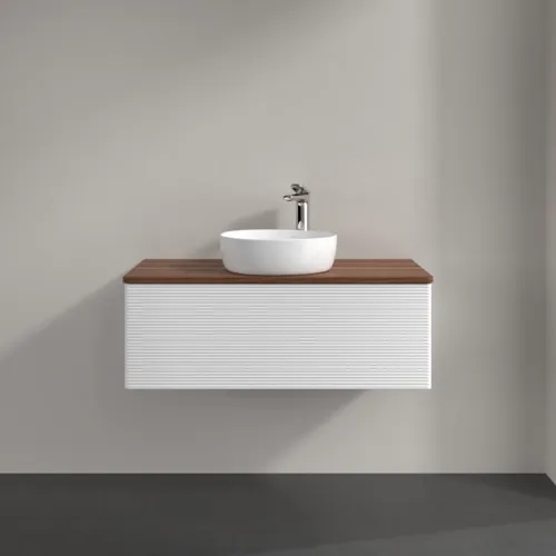 Bild von VILLEROY BOCH Antao Waschbeckenunterschrank, mit Beleuchtung, 1 Auszug, 1000 x 360 x 500 mm, Front mit Struktur, White Matt Lacquer / Warm Walnut #L31152MT