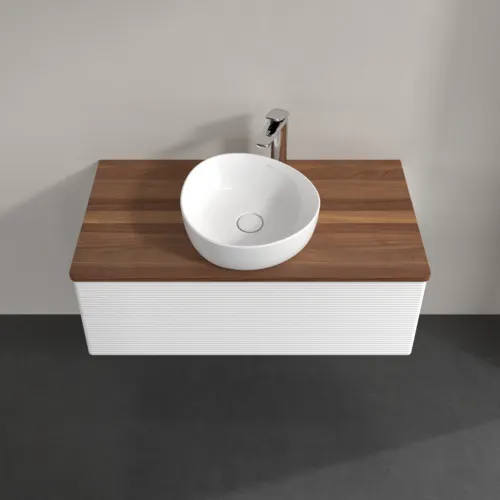 Bild von VILLEROY BOCH Antao Waschbeckenunterschrank, mit Beleuchtung, 1 Auszug, 1000 x 360 x 500 mm, Front mit Struktur, White Matt Lacquer / Warm Walnut #L31152MT