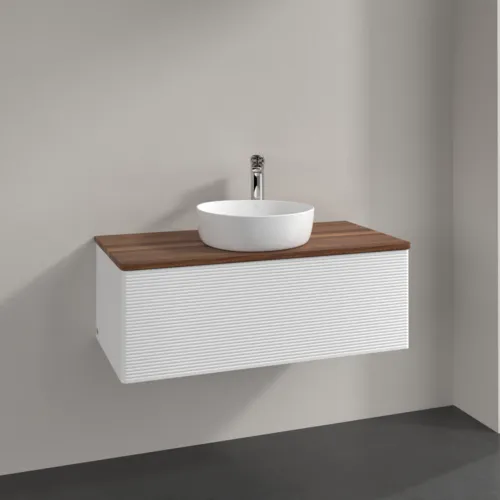 Bild von VILLEROY BOCH Antao Waschbeckenunterschrank, mit Beleuchtung, 1 Auszug, 1000 x 360 x 500 mm, Front mit Struktur, White Matt Lacquer / Warm Walnut #L31152MT