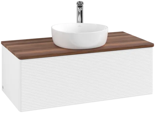 Picture of VILLEROY BOCH Antao Vanity unit, with lighting, 1 pull-out compartment, 1000 x 360 x 500 mm, Front with grain texture, White Matt Lacquer / Warm Walnut #L31152MT