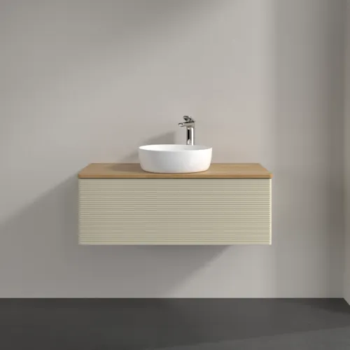 Bild von VILLEROY BOCH Antao Waschbeckenunterschrank, mit Beleuchtung, 1 Auszug, 1000 x 360 x 500 mm, Front mit Struktur, Silk Grey Matt Lacquer / Honey Oak #L31151HJ
