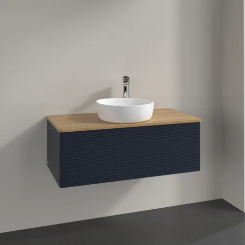 Bild von VILLEROY BOCH Antao Waschbeckenunterschrank, mit Beleuchtung, 1 Auszug, 1000 x 360 x 500 mm, Front mit Struktur, Midnight Blue Matt Lacquer / Honey Oak #L31151HG