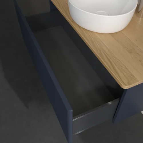 Bild von VILLEROY BOCH Antao Waschbeckenunterschrank, mit Beleuchtung, 1 Auszug, 1000 x 360 x 500 mm, Front mit Struktur, Midnight Blue Matt Lacquer / Honey Oak #L31151HG