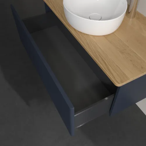 Bild von VILLEROY BOCH Antao Waschbeckenunterschrank, mit Beleuchtung, 1 Auszug, 1000 x 360 x 500 mm, Front mit Struktur, Midnight Blue Matt Lacquer / Honey Oak #L31151HG