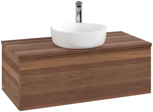 Picture of VILLEROY BOCH Antao Vanity unit, with lighting, 1 pull-out compartment, 1000 x 360 x 500 mm, Front with grain texture, Warm Walnut / Warm Walnut #L31152HM