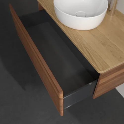 Bild von VILLEROY BOCH Antao Waschbeckenunterschrank, mit Beleuchtung, 1 Auszug, 1000 x 360 x 500 mm, Front mit Struktur, Warm Walnut / Honey Oak #L31151HM