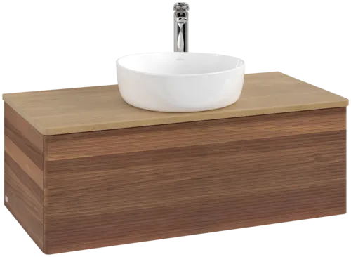Picture of VILLEROY BOCH Antao Vanity unit, with lighting, 1 pull-out compartment, 1000 x 360 x 500 mm, Front with grain texture, Warm Walnut / Honey Oak #L31151HM