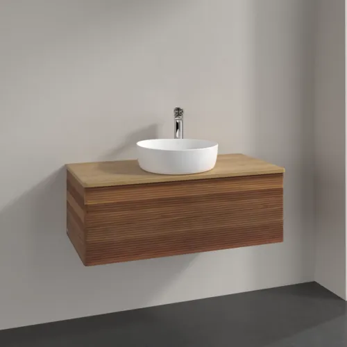 Bild von VILLEROY BOCH Antao Waschbeckenunterschrank, mit Beleuchtung, 1 Auszug, 1000 x 360 x 500 mm, Front mit Struktur, Warm Walnut / Honey Oak #L31151HM