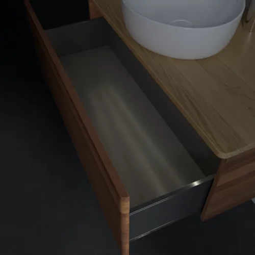 Bild von VILLEROY BOCH Antao Waschbeckenunterschrank, mit Beleuchtung, 1 Auszug, 1000 x 360 x 500 mm, Front mit Struktur, Warm Walnut / Honey Oak #L31151HM