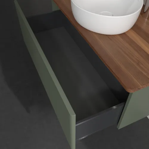 Bild von VILLEROY BOCH Antao Waschbeckenunterschrank, mit Beleuchtung, 1 Auszug, 1000 x 360 x 500 mm, Front mit Struktur, Leaf Green Matt Lacquer / Warm Walnut #L31152HL