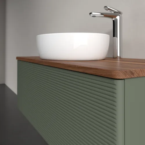 Bild von VILLEROY BOCH Antao Waschbeckenunterschrank, mit Beleuchtung, 1 Auszug, 1000 x 360 x 500 mm, Front mit Struktur, Leaf Green Matt Lacquer / Warm Walnut #L31152HL